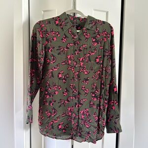 Banana Republic Green & Pink Floral Button-Down Blouse XS